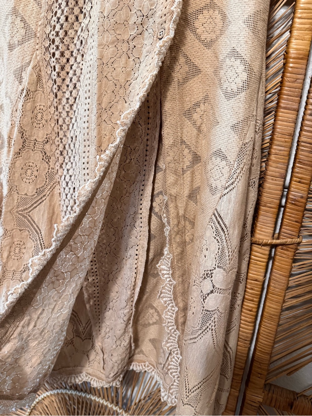 Free People Set| OOAK Hand Tea Dyed by me| Boho Lace Maxi Skirt - Beige| Sz: 2 - Picture 14 of 16